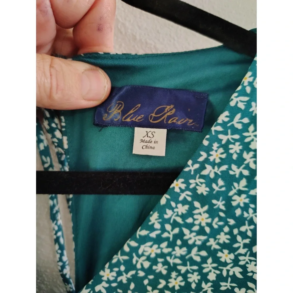 Blue Rain Teal Floral Wide Leg Jumpsuit XS Flutter Sleeve V-Neck Back Tie Cutout